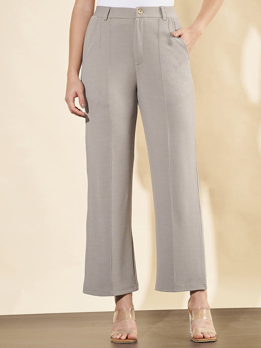 Women Relaxed Straight Fit High-Rise Easy Wash Trousers