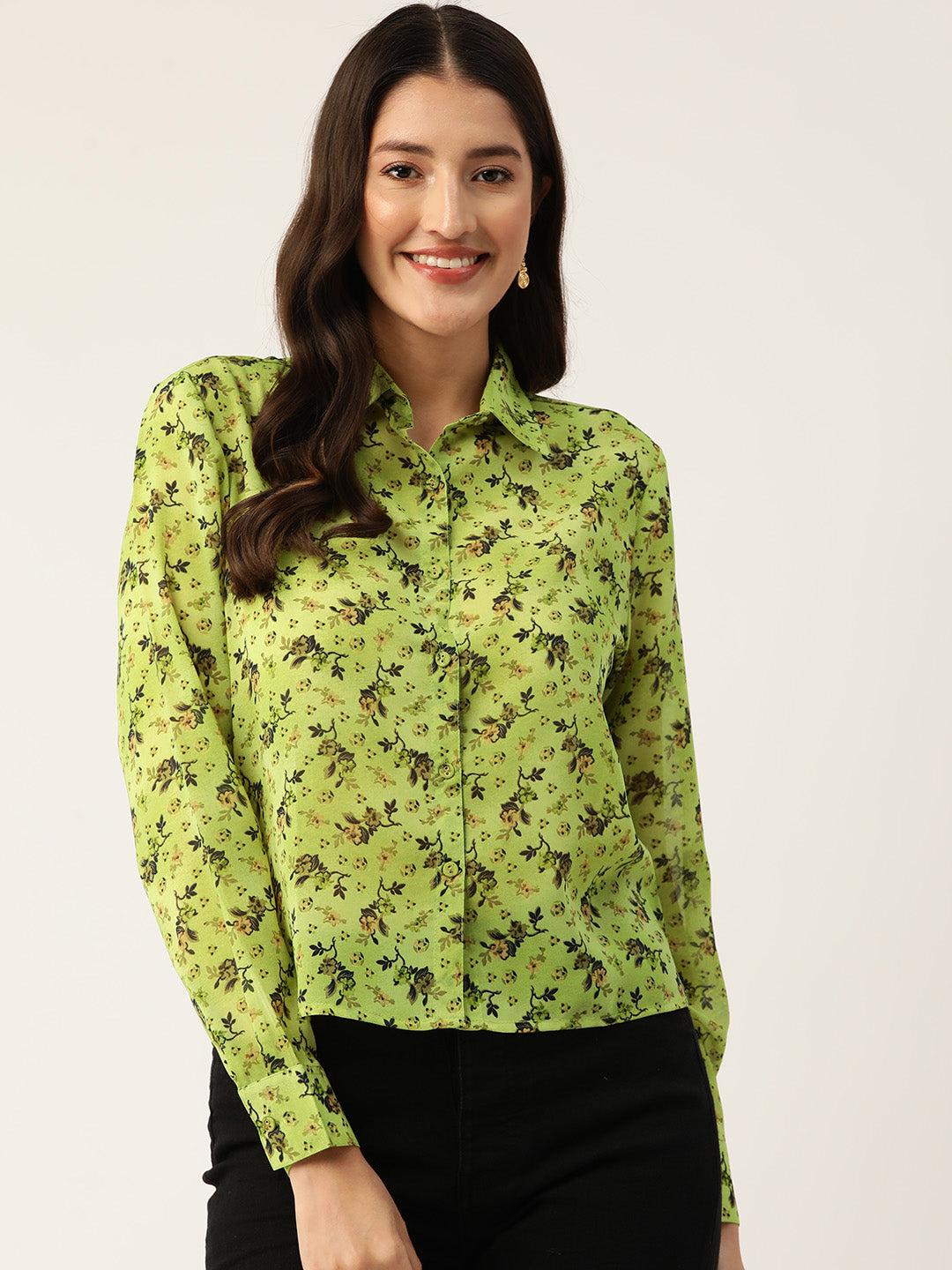 Women Floral Yellow Opaque Printed Casual Shirt