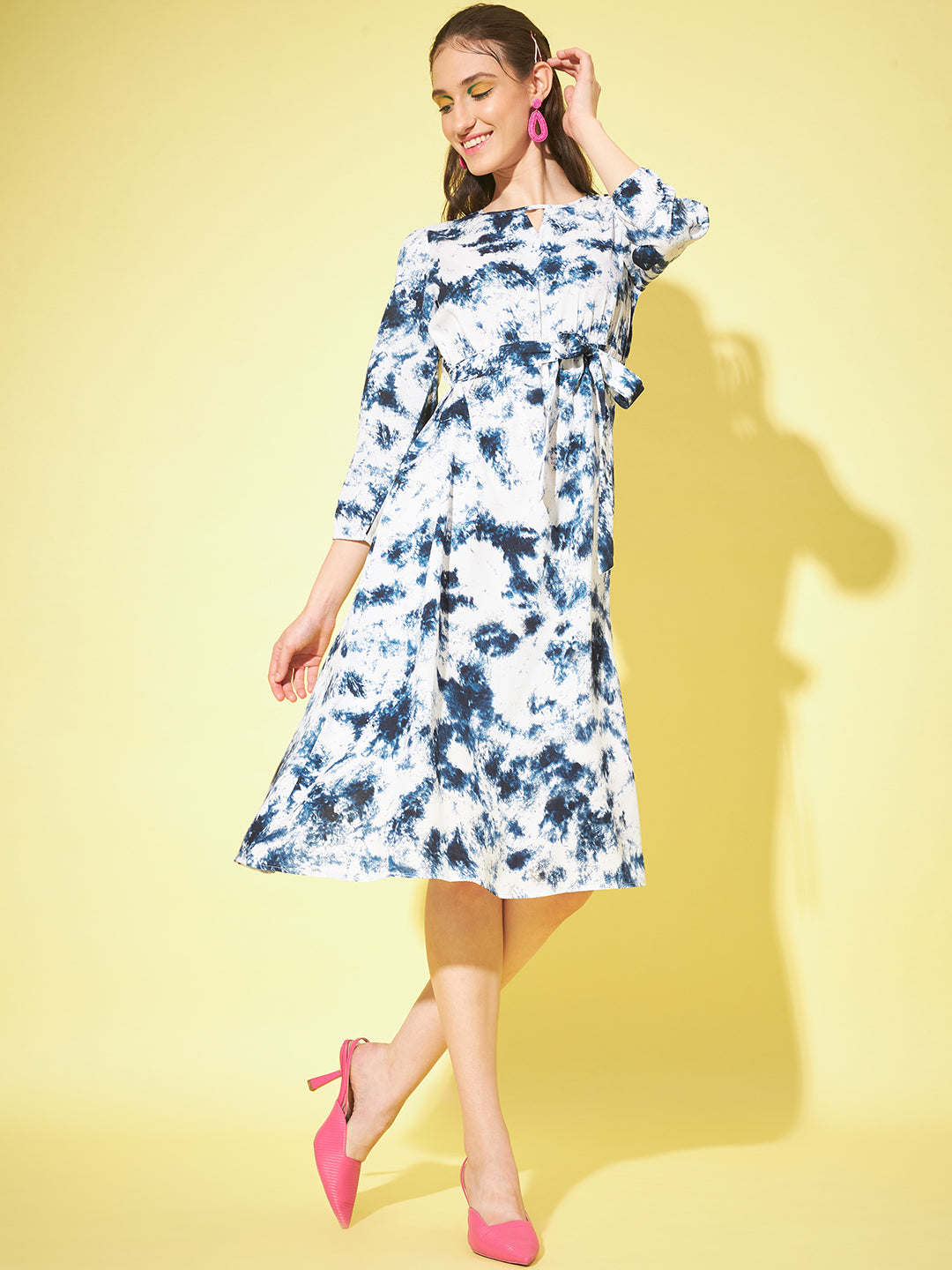 Women A-line Blue -White Dress