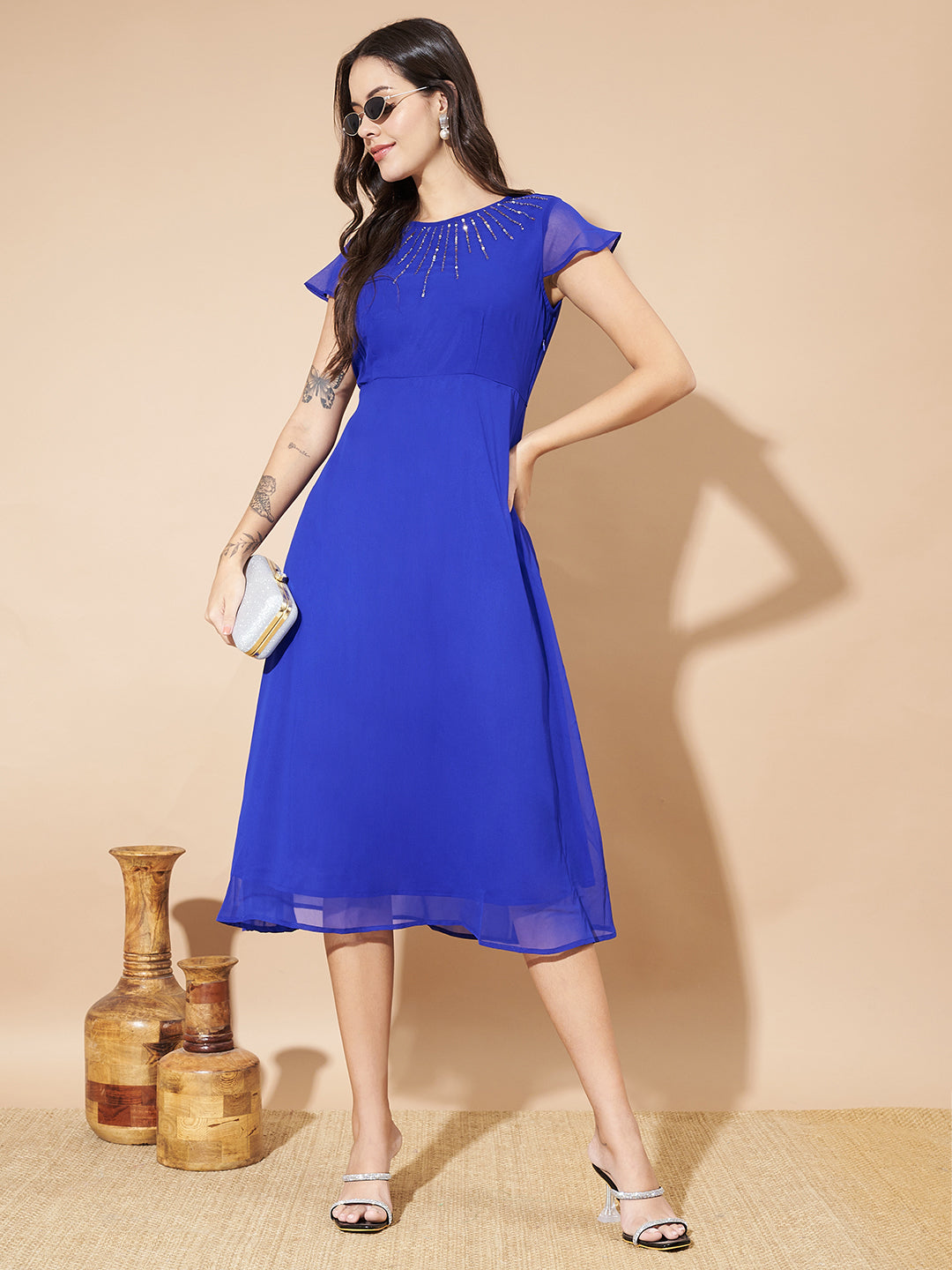 Women A-line Blue Dress