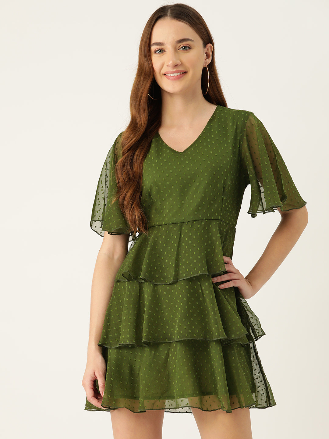 Flared Sleeve Layered Georgette A-Line Dress