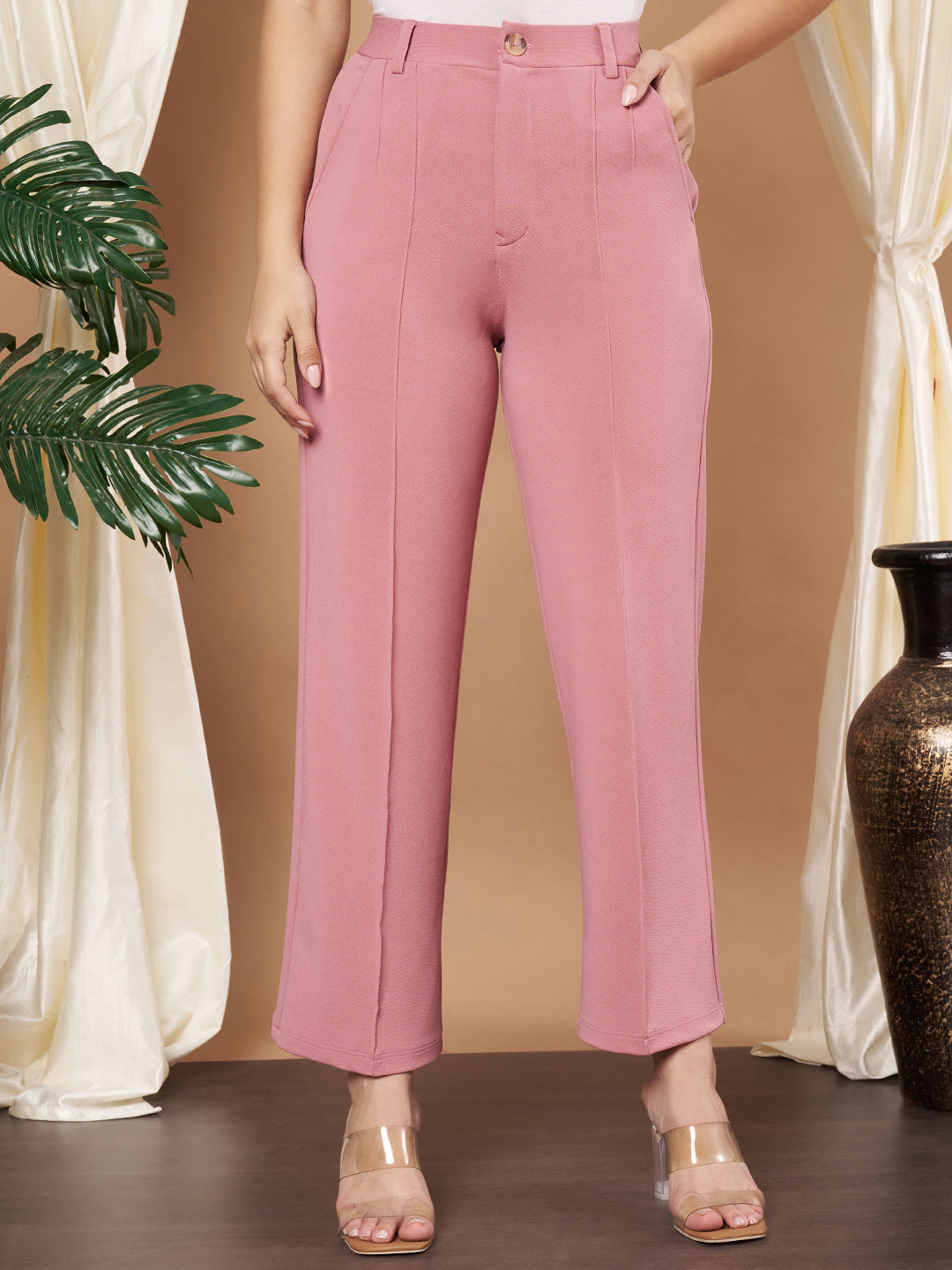 Trouser Rise Women Straight Fit High-Rise Parallel Trouser