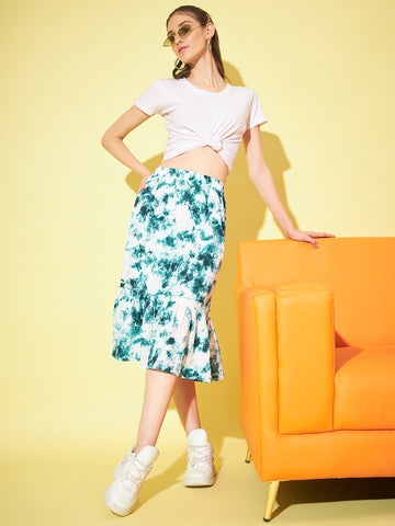 Women Tie Dye Gathered or Pleated Flared Midi Skirt