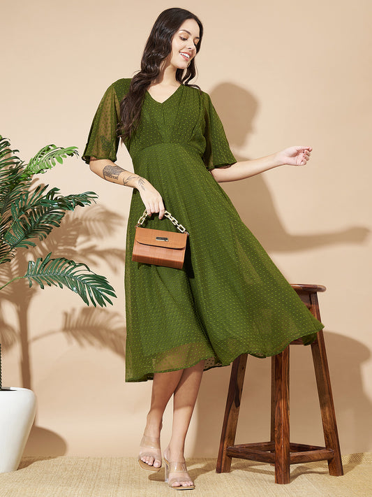 Women A-line Green Dress