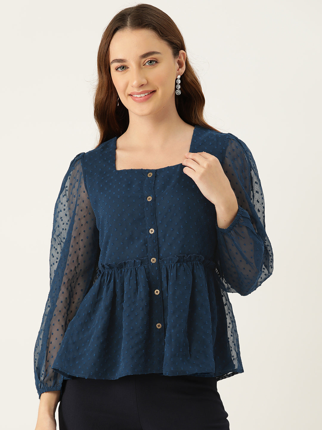 Casual Self Design Women Blue Top