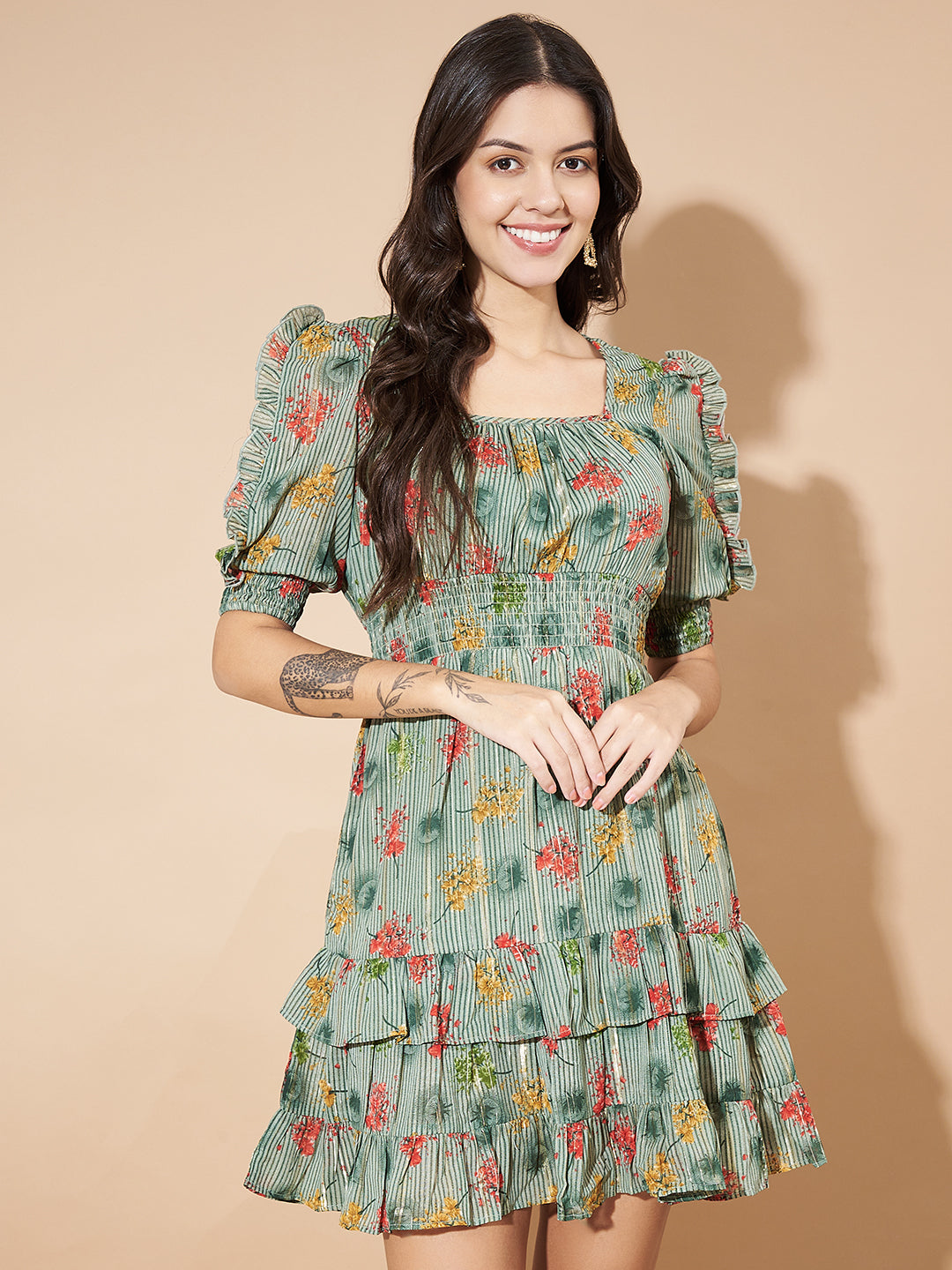 Women Empire Waist Green Dress