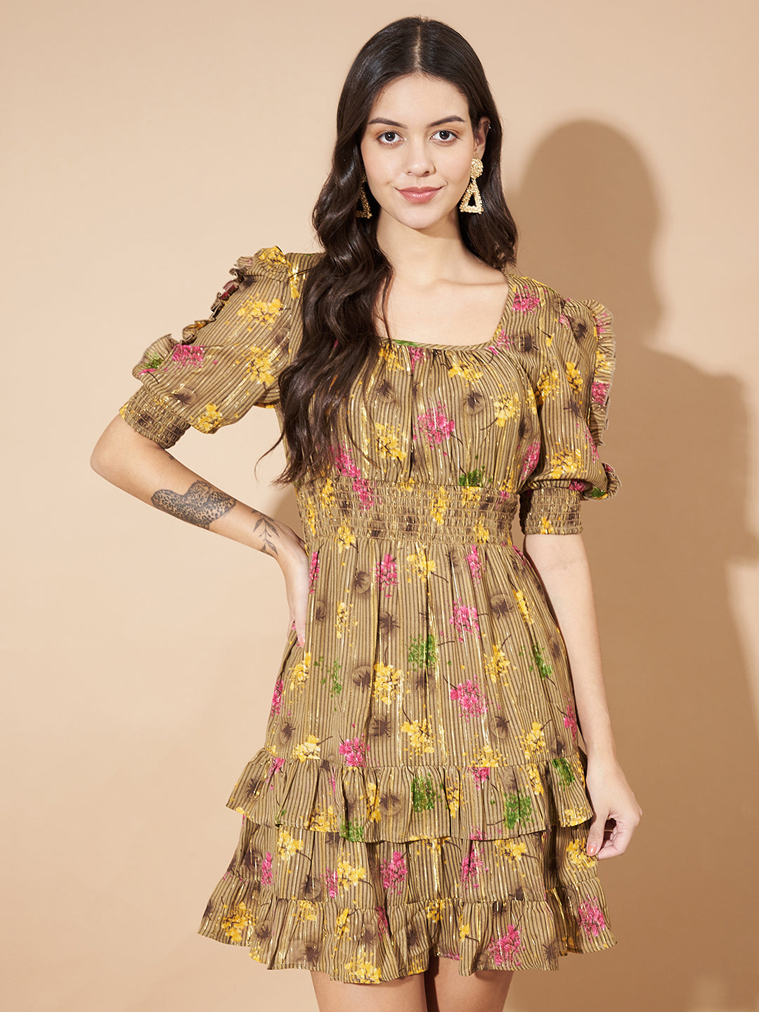 Women Empire Waist Brown Dress