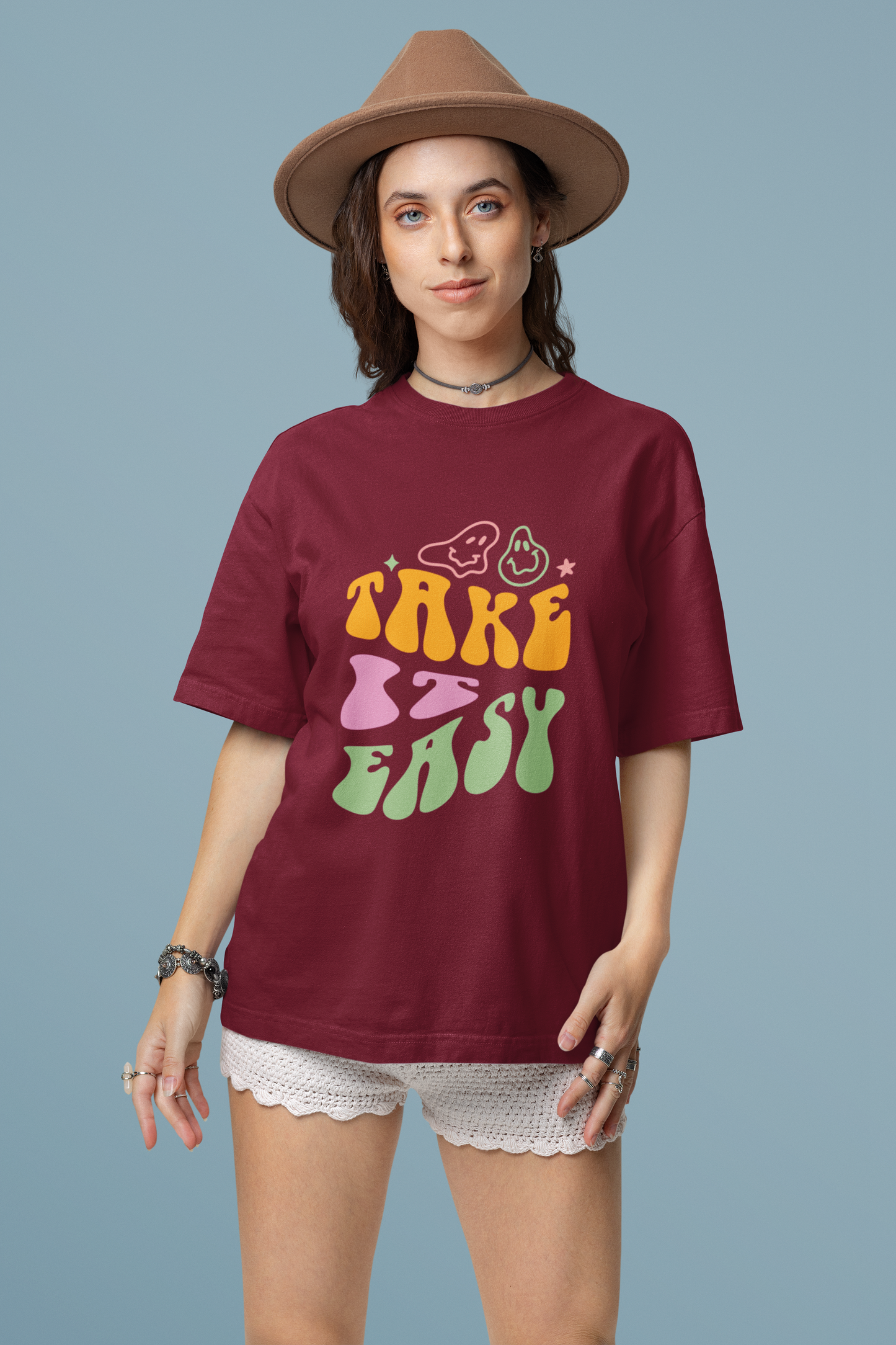 Women Maroon Graphic Printed Pure Cotton Drop Shoulder Long T-shirt