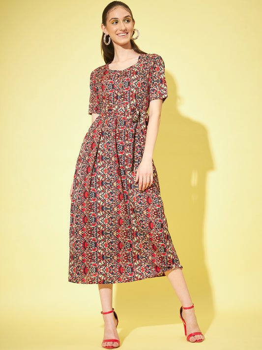 Women A-line Floral Print Dress