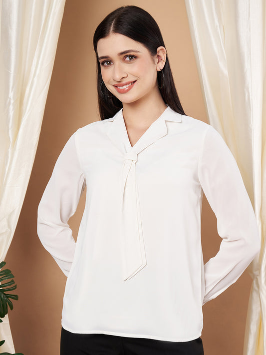 Casual Regular Sleeves Solid White Top