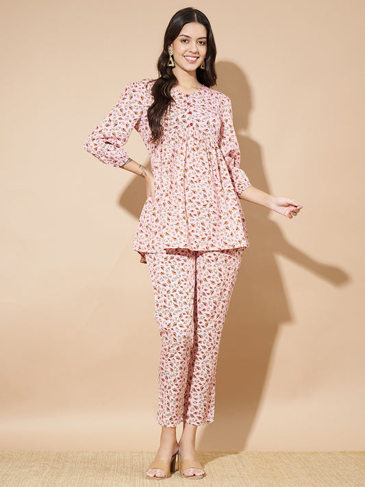 Women Pink Floral Printed Co-Ord Set