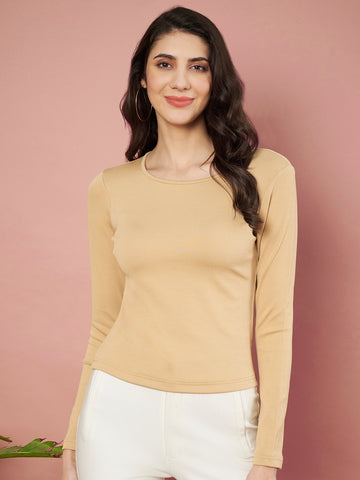 Casual Regular Sleeves Solid Women Beige Top