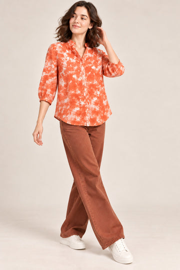 Women Tie & Dye Print Orange Shirt