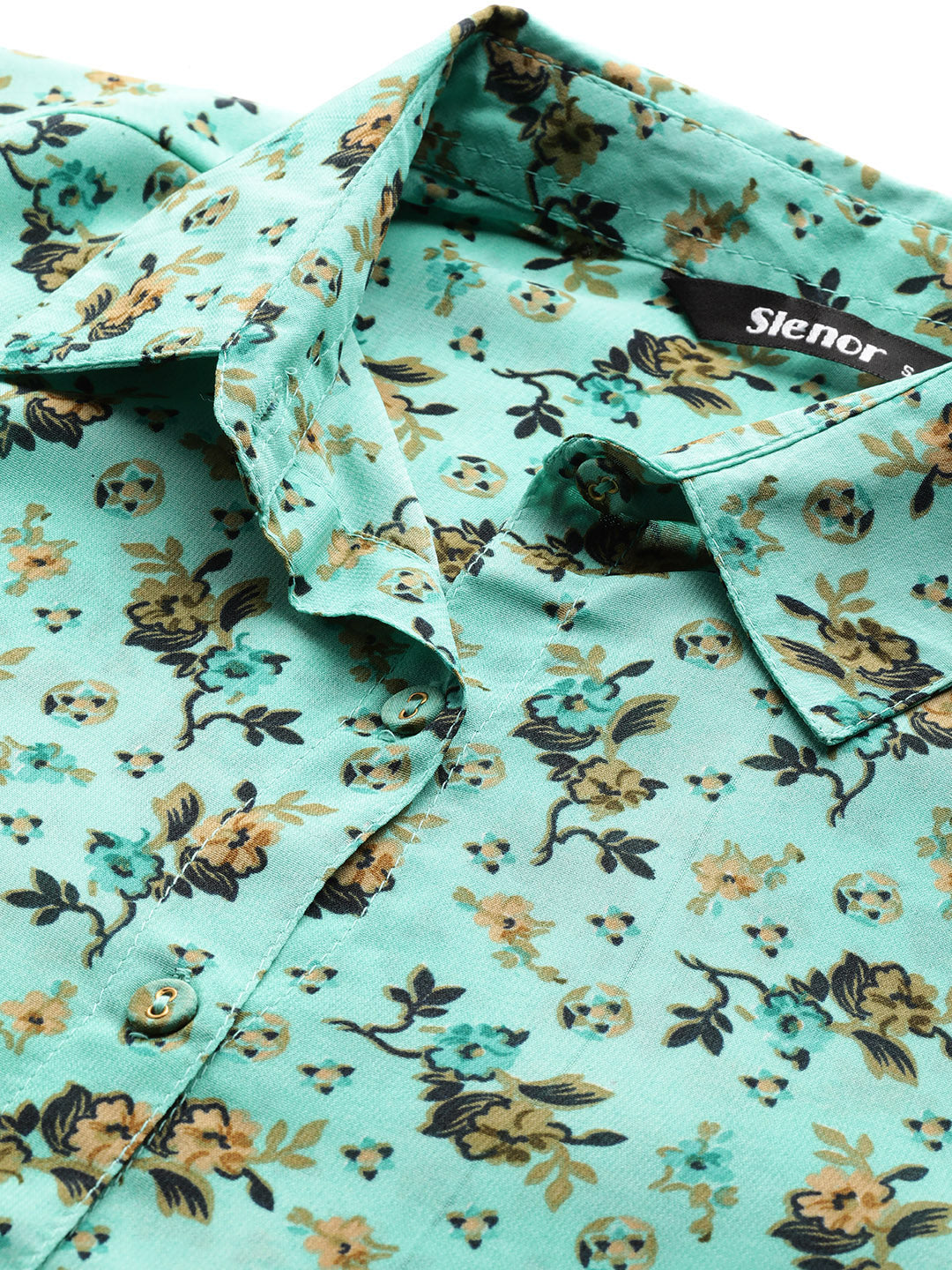 Women Floral Sky Blue Opaque Printed Casual Shirt