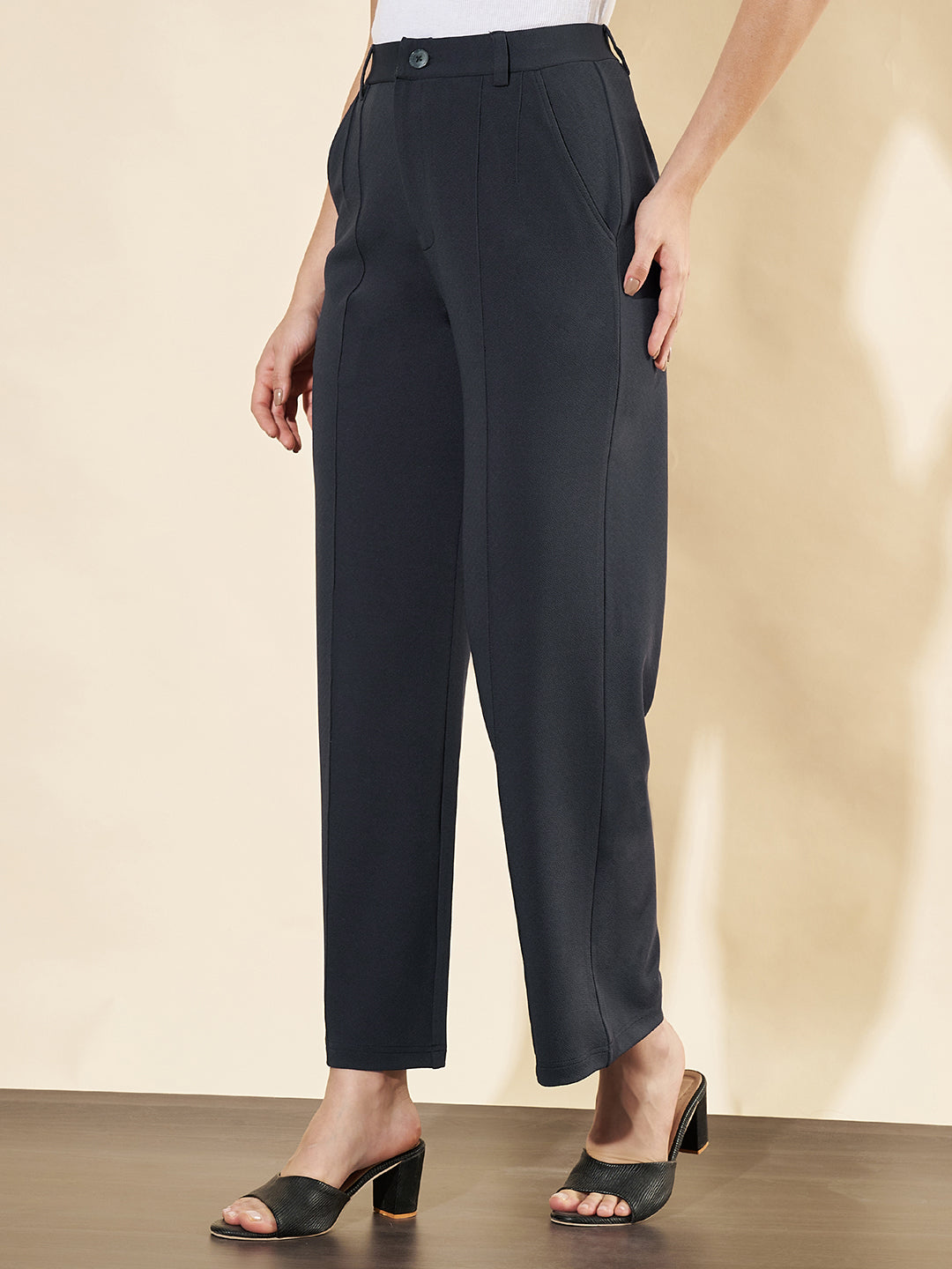 Women High-Rise Easy Wash Relaxed Straight Fit Trousers