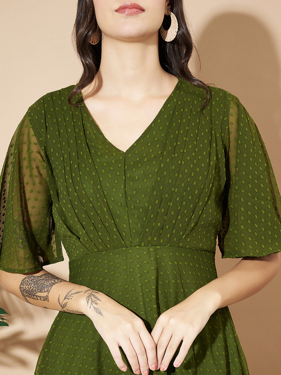 Women A-line Green Dress