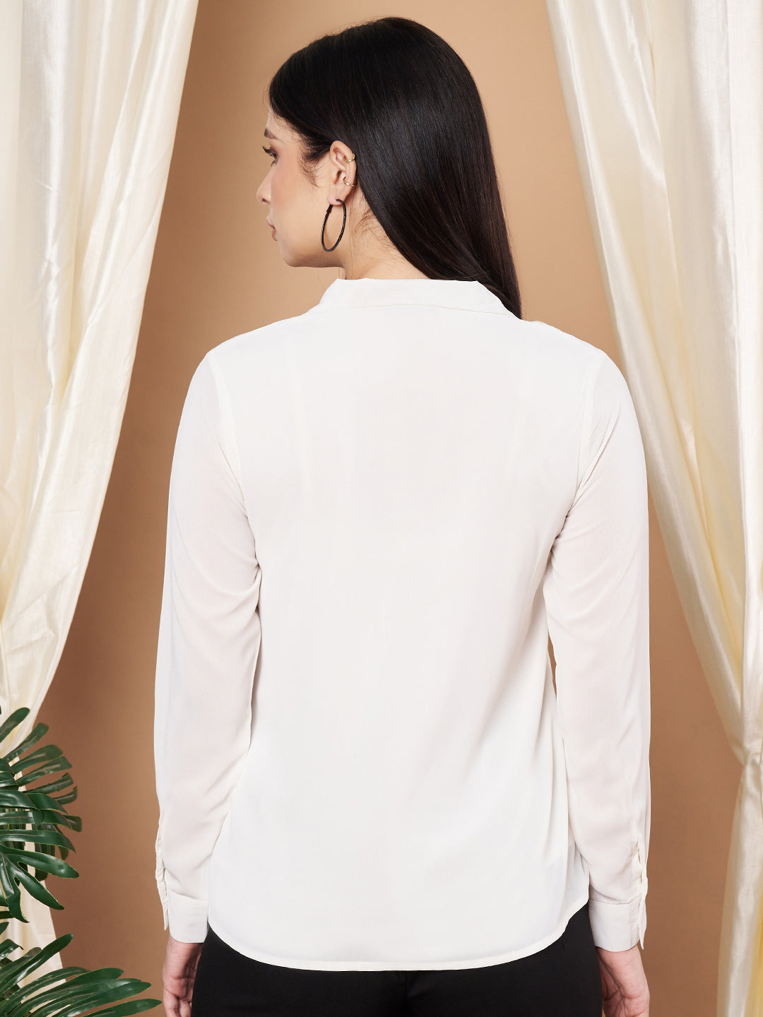 Casual Regular Sleeves Solid White Top