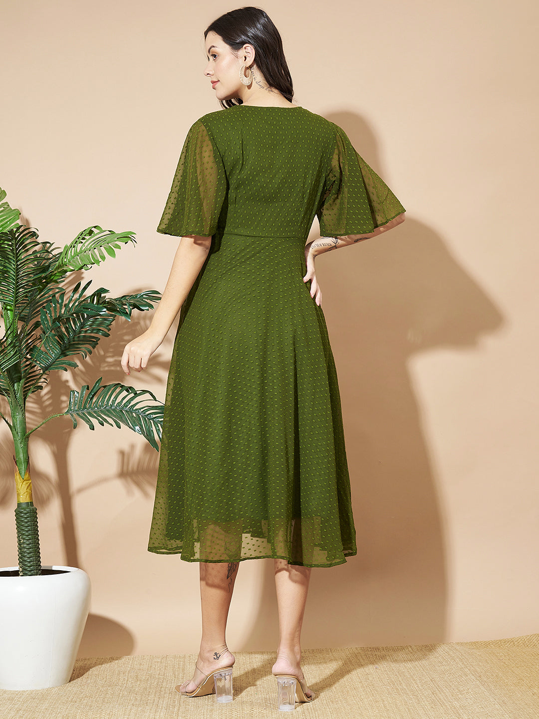 Women A-line Green Dress