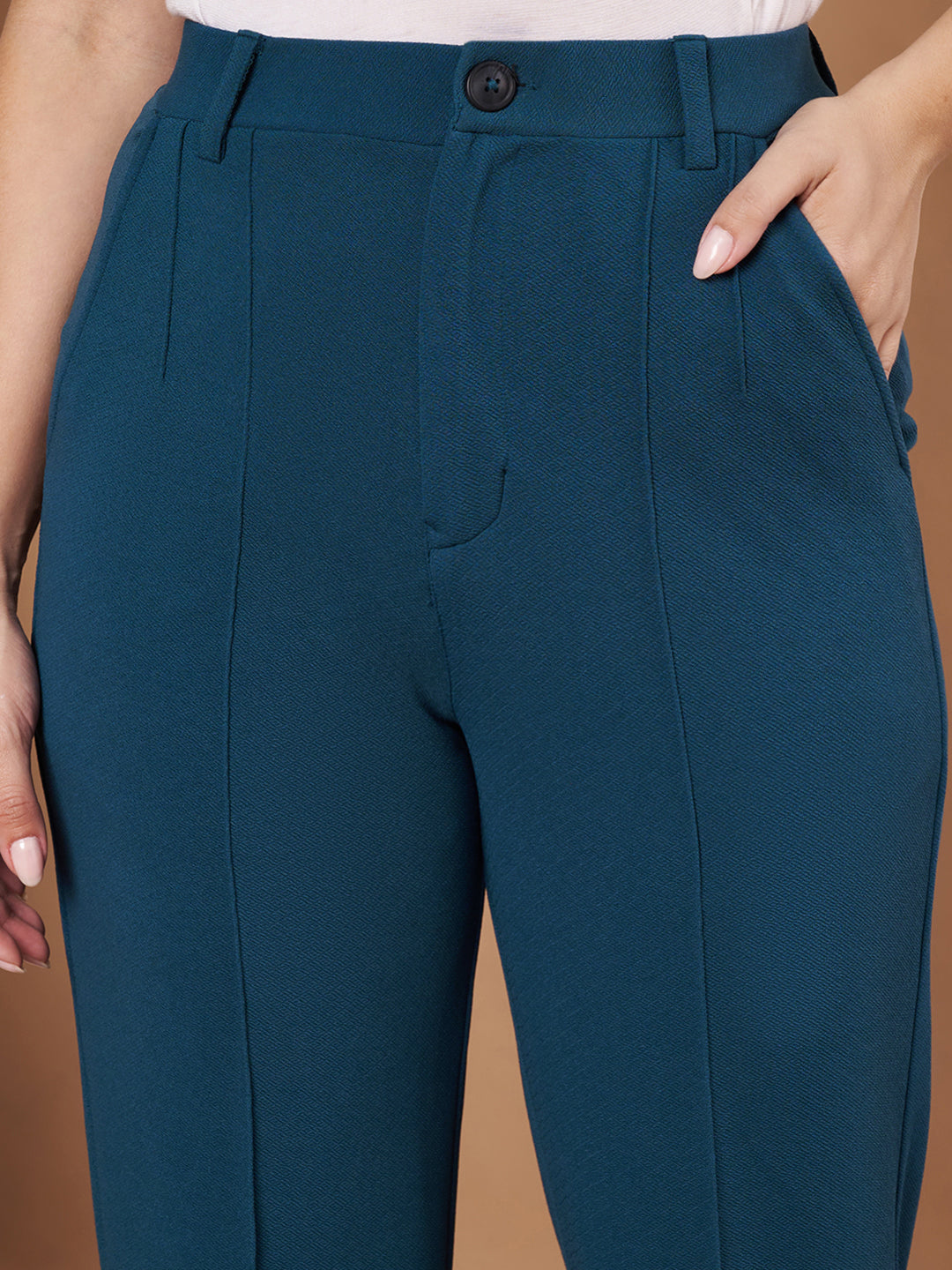 Women Relaxed Straight Fit High-Rise Easy Wash Trousers