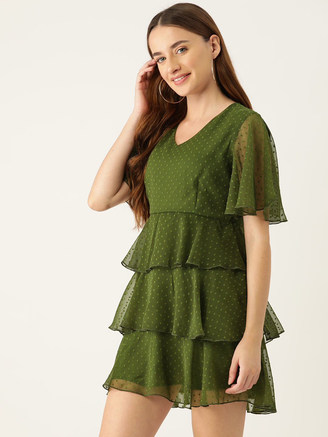 Flared Sleeve Layered Georgette A-Line Dress