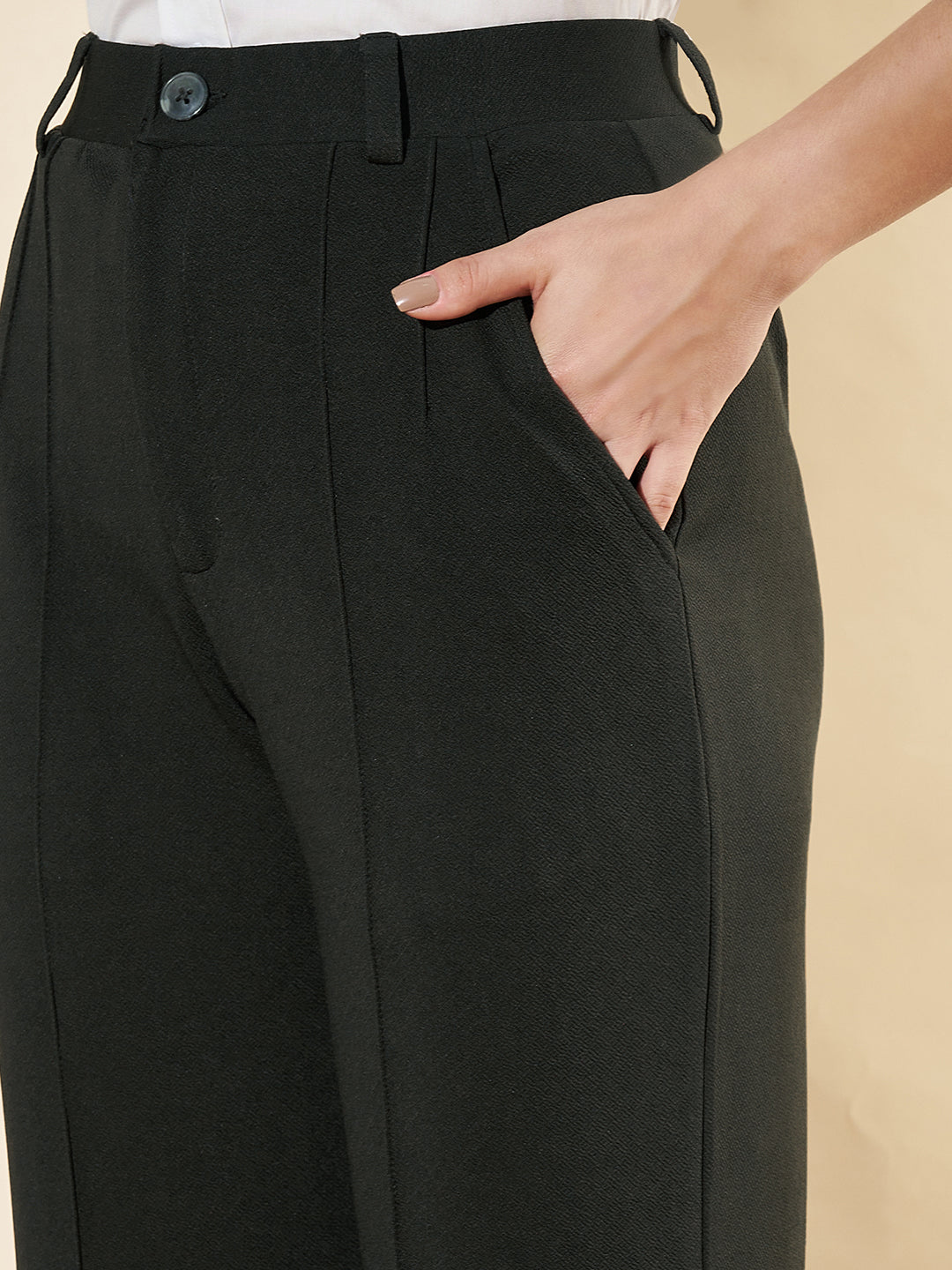 Women Relaxed Straight Fit High-Rise Easy Wash Trousers