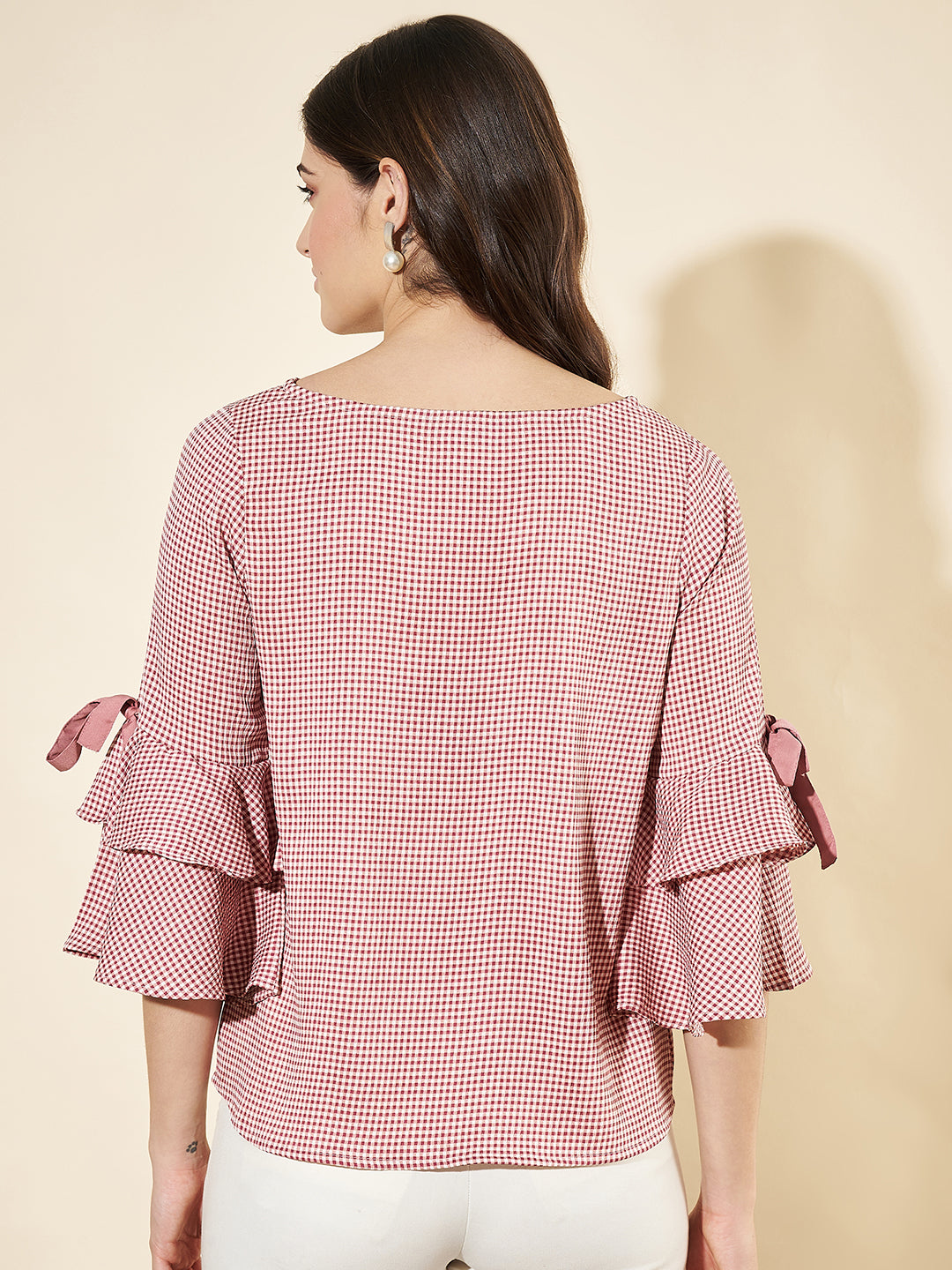 Women Layered Checkered Boxy Red Top