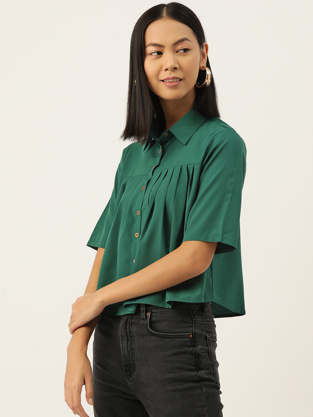 Women Solid Teal Casual Shirt