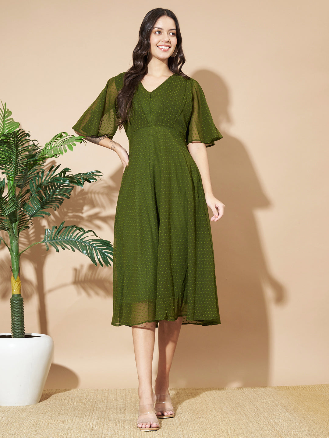 Women A-line Green Dress