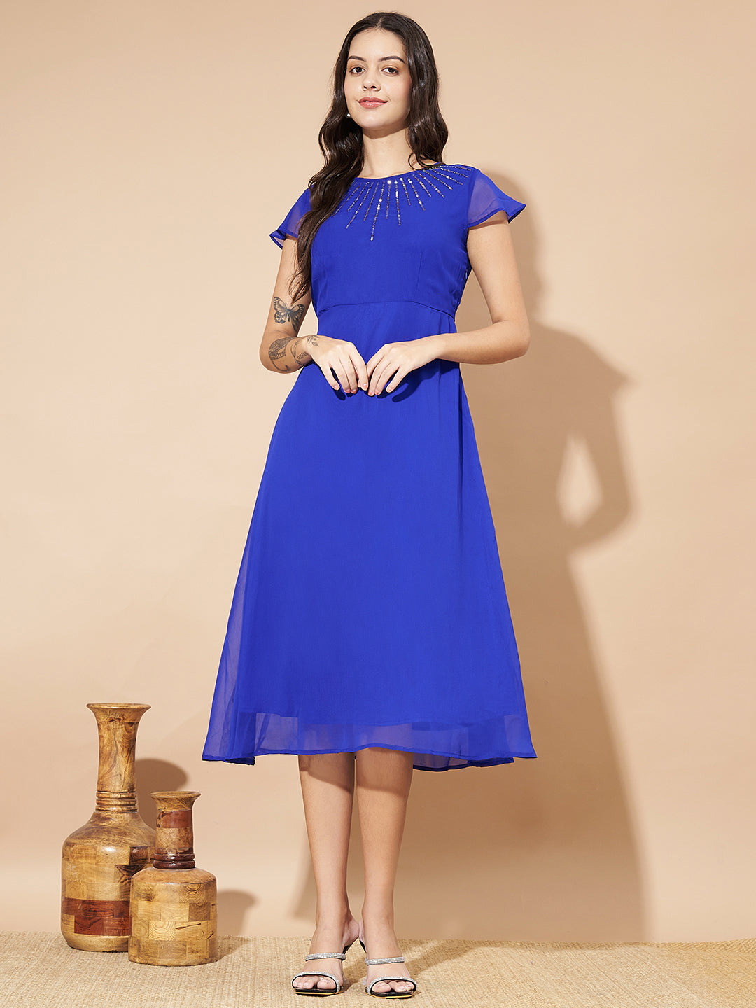 Women A-line Blue Dress