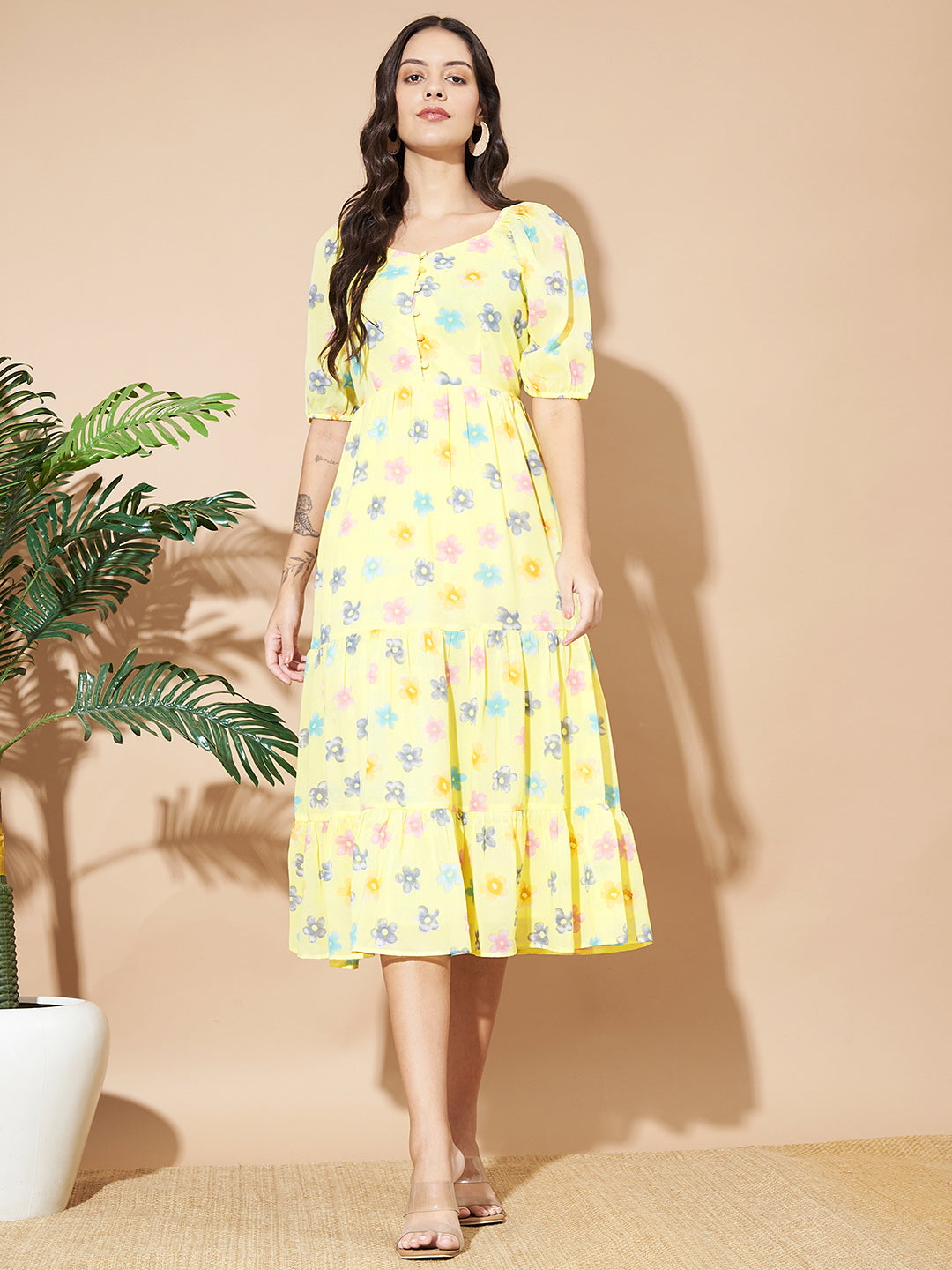 Women A-line Yellow Dress