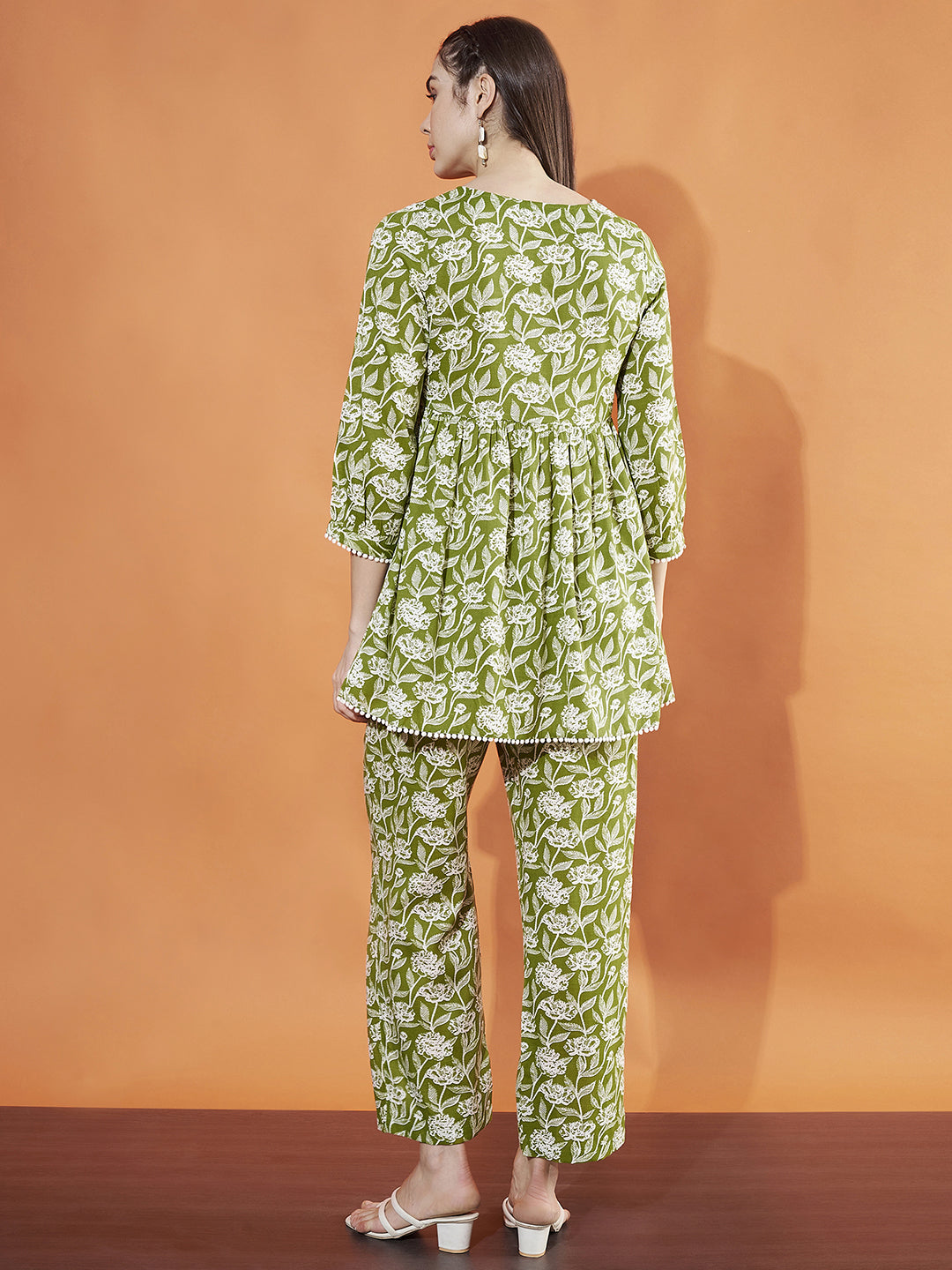 Women Green Floral Printed Cotton Co-Ord Set