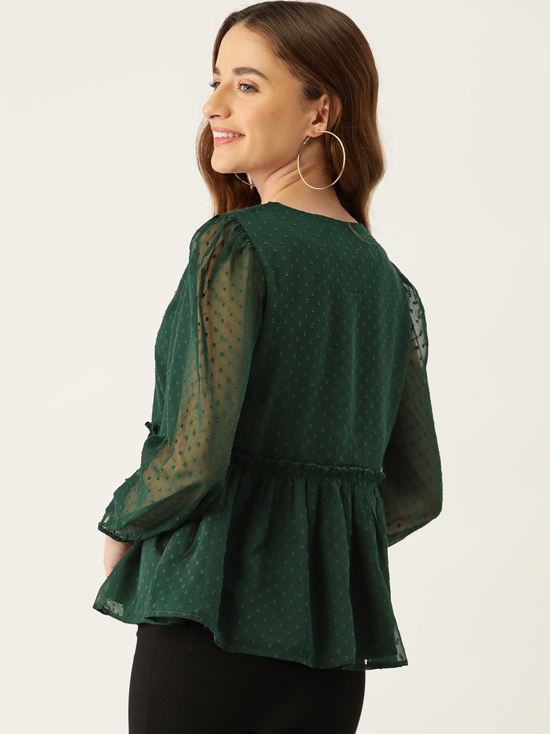 Casual Self Design Women Dark Green Top