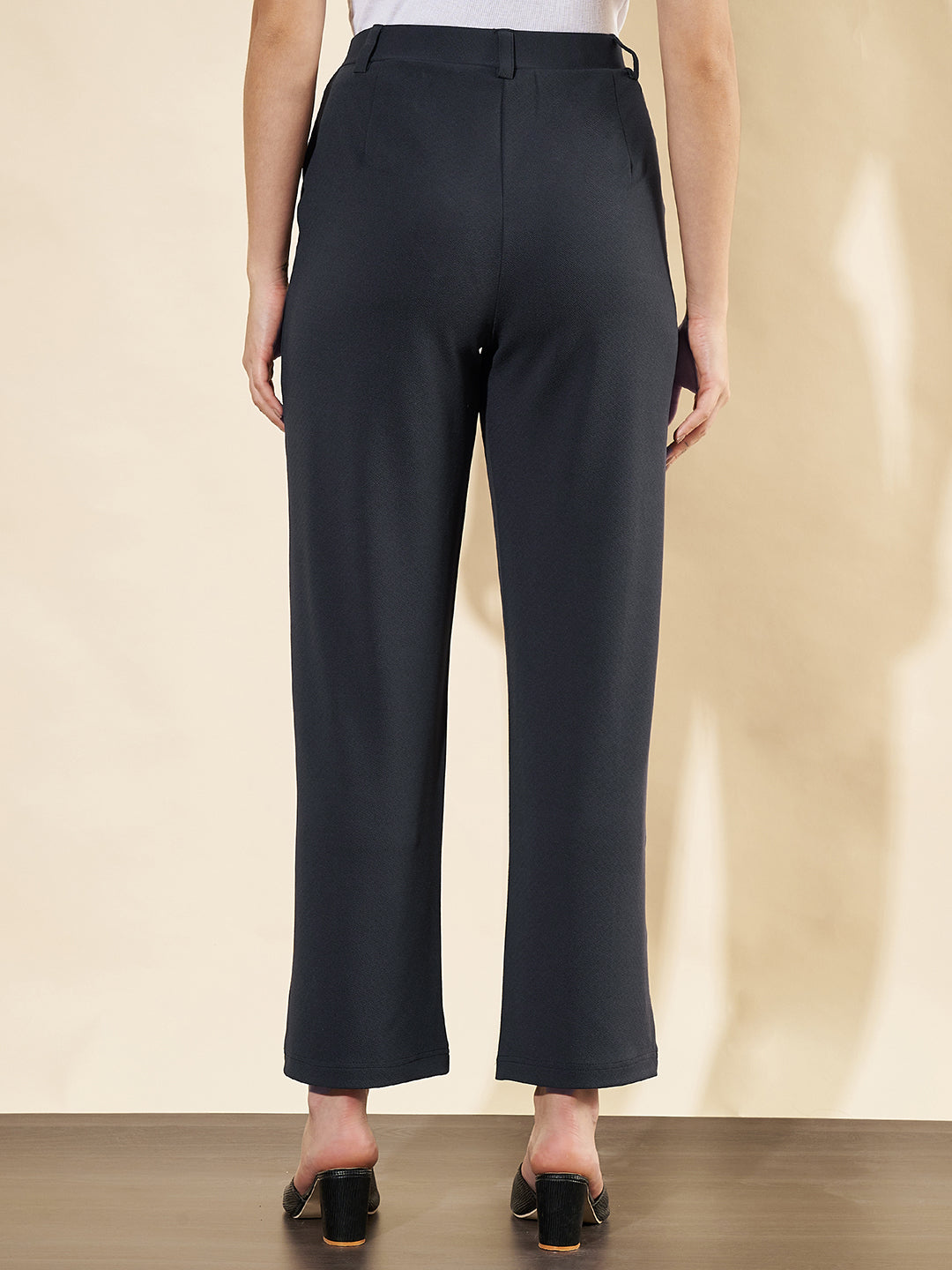 Women High-Rise Easy Wash Relaxed Straight Fit Trousers