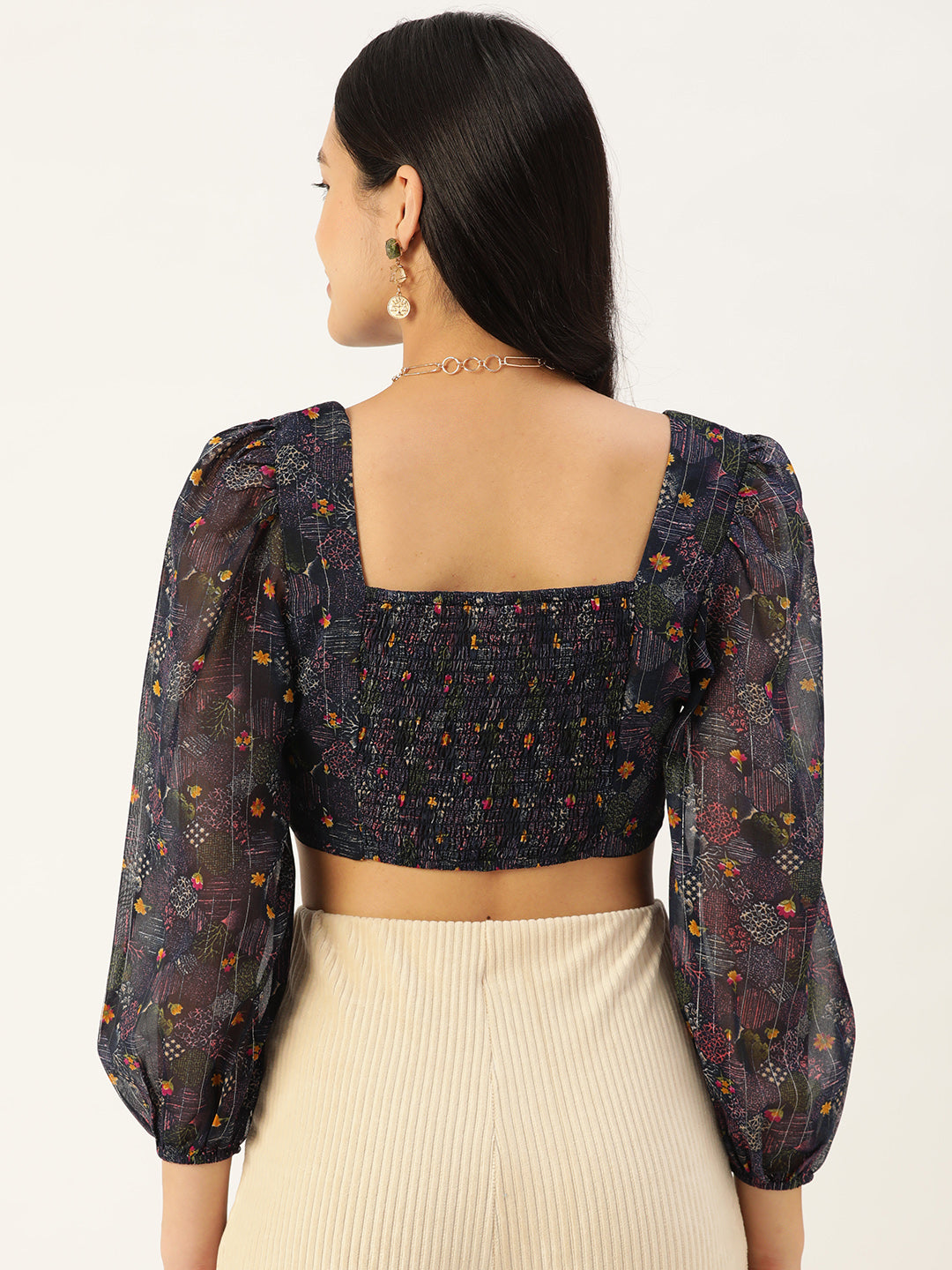 Print Georgette Bardot Crop Top