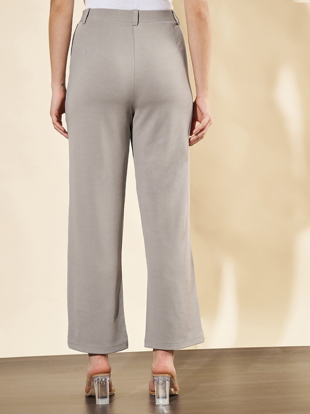 Women Relaxed Straight Fit High-Rise Easy Wash Trousers