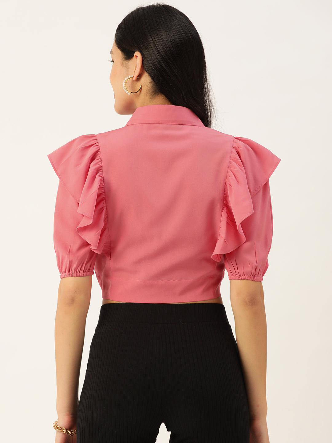 Pink Ruffles Crepe Crop Top