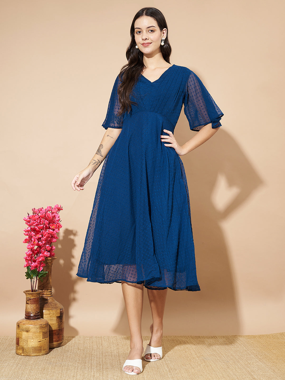 Women A-line Blue Dress