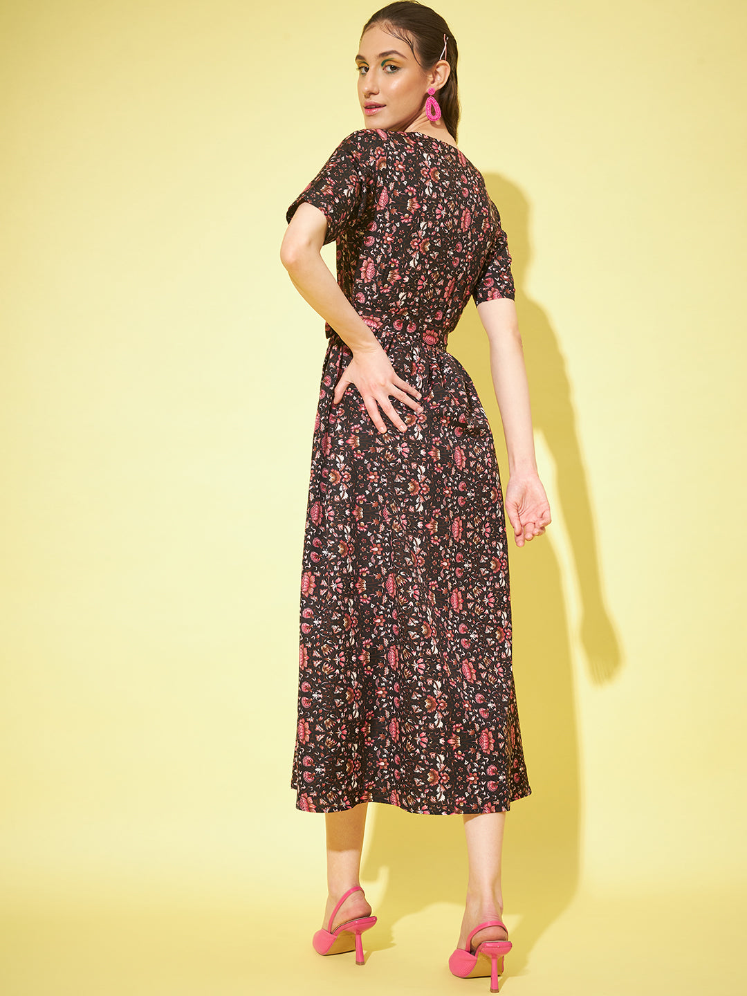 Women A-line Multicoloured Floral Print Dress