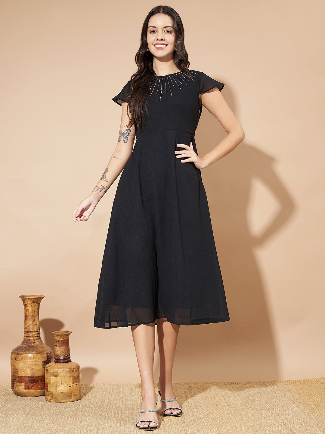 Women A-line Black Dress