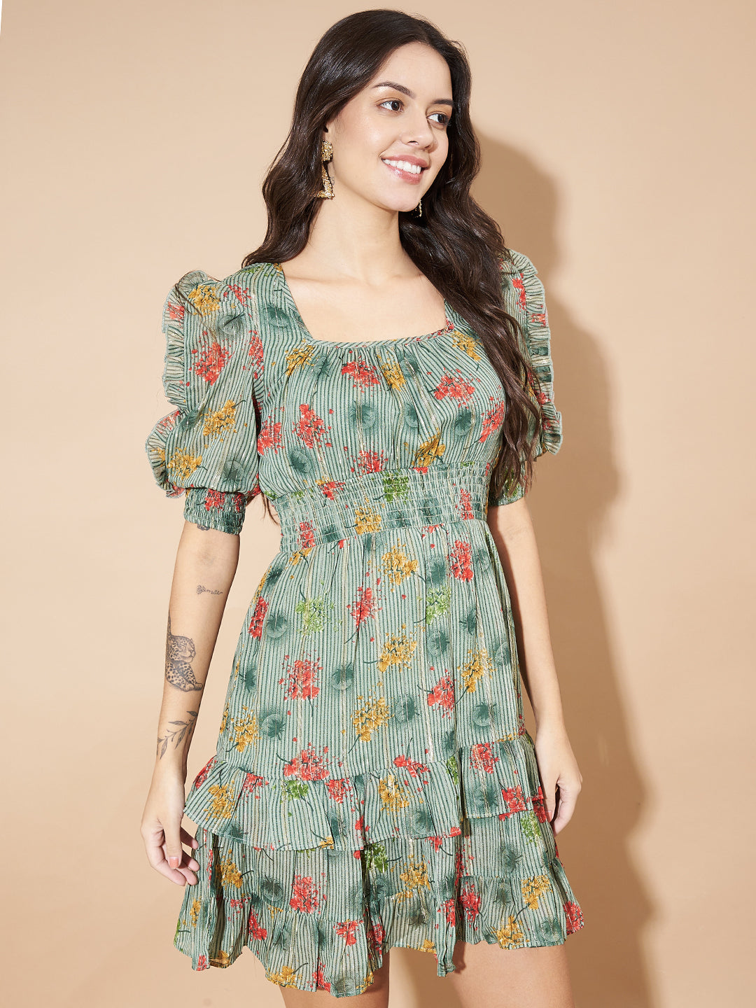 Women Empire Waist Green Dress