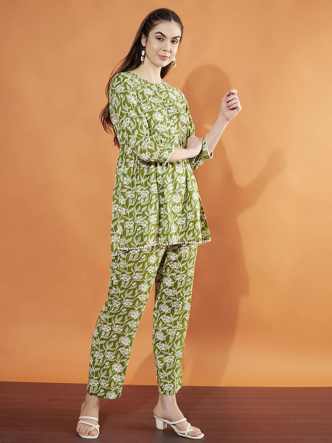 Women Green Floral Printed Cotton Co-Ord Set