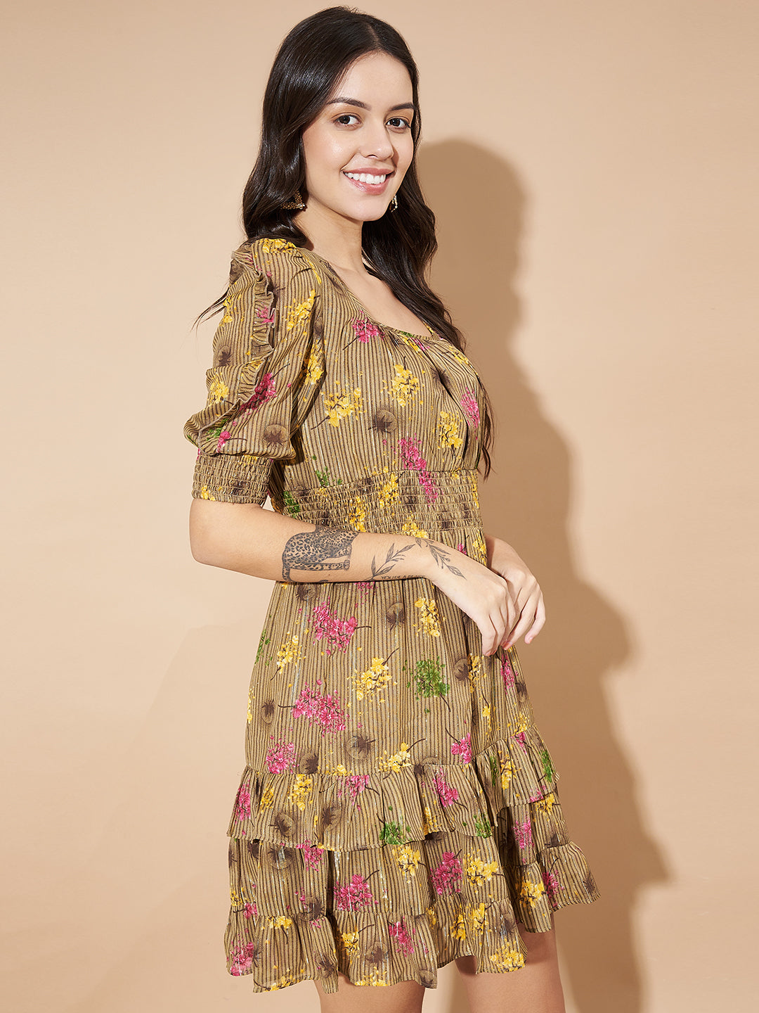 Women Empire Waist Brown Dress