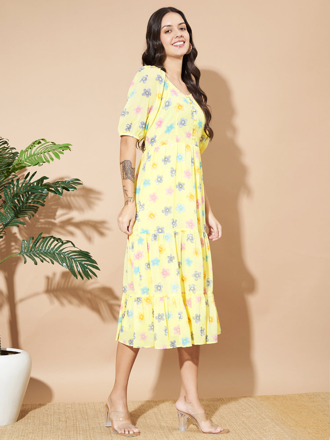 Women A-line Yellow Dress