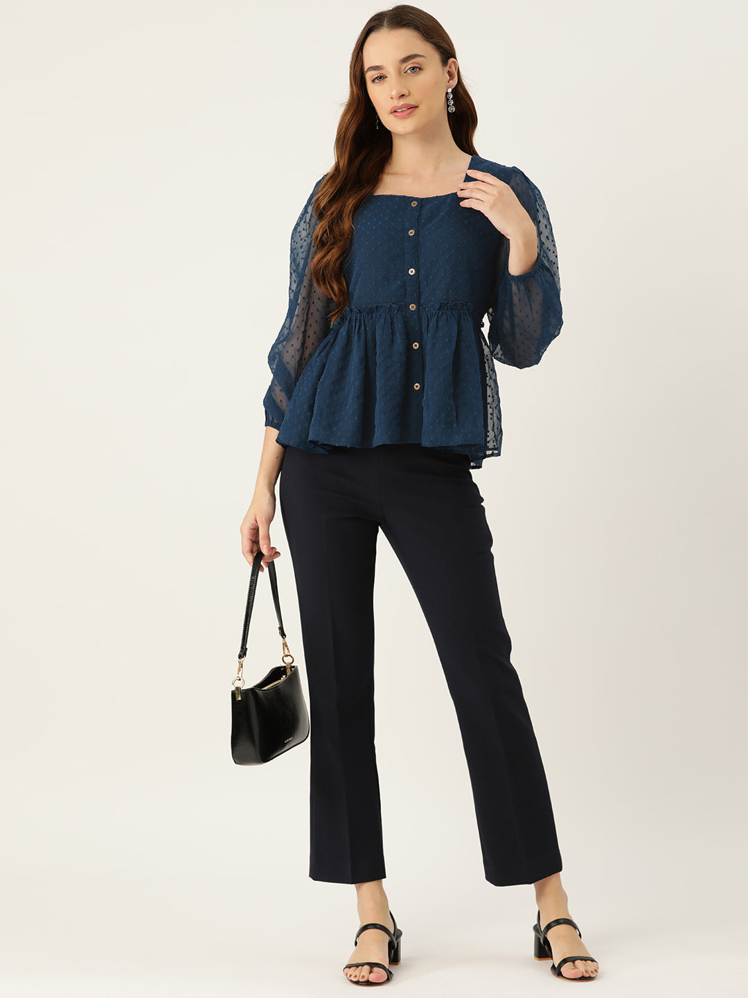 Casual Self Design Women Blue Top