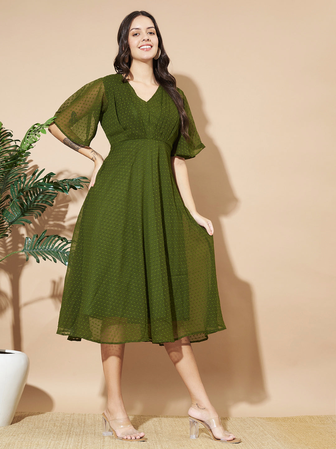 Women A-line Green Dress