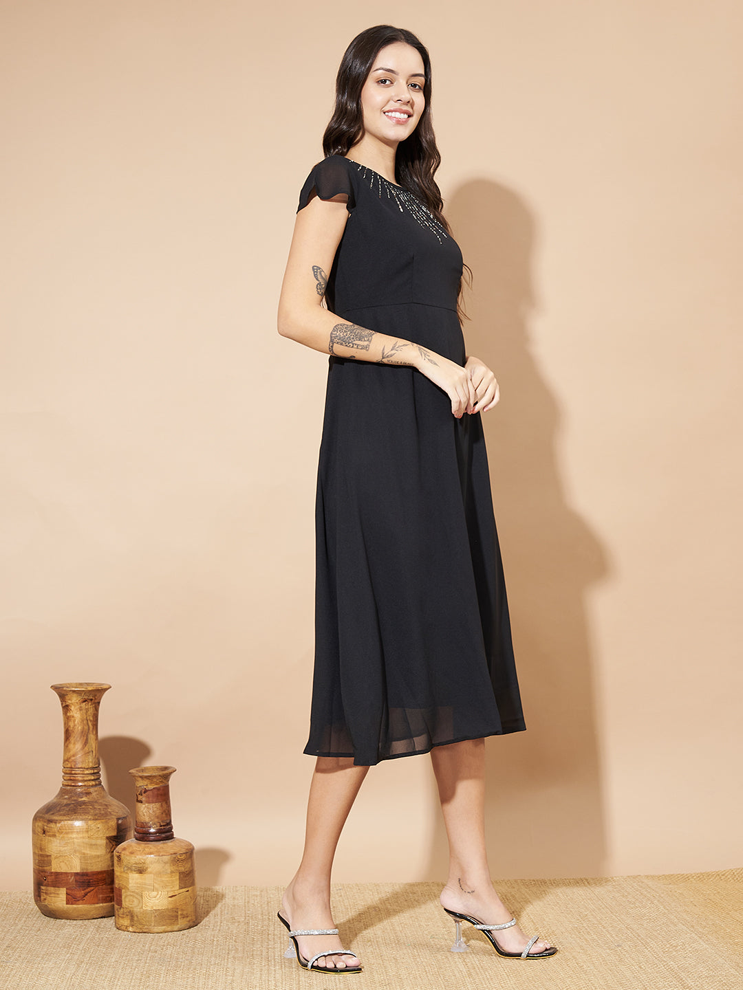 Women A-line Black Dress