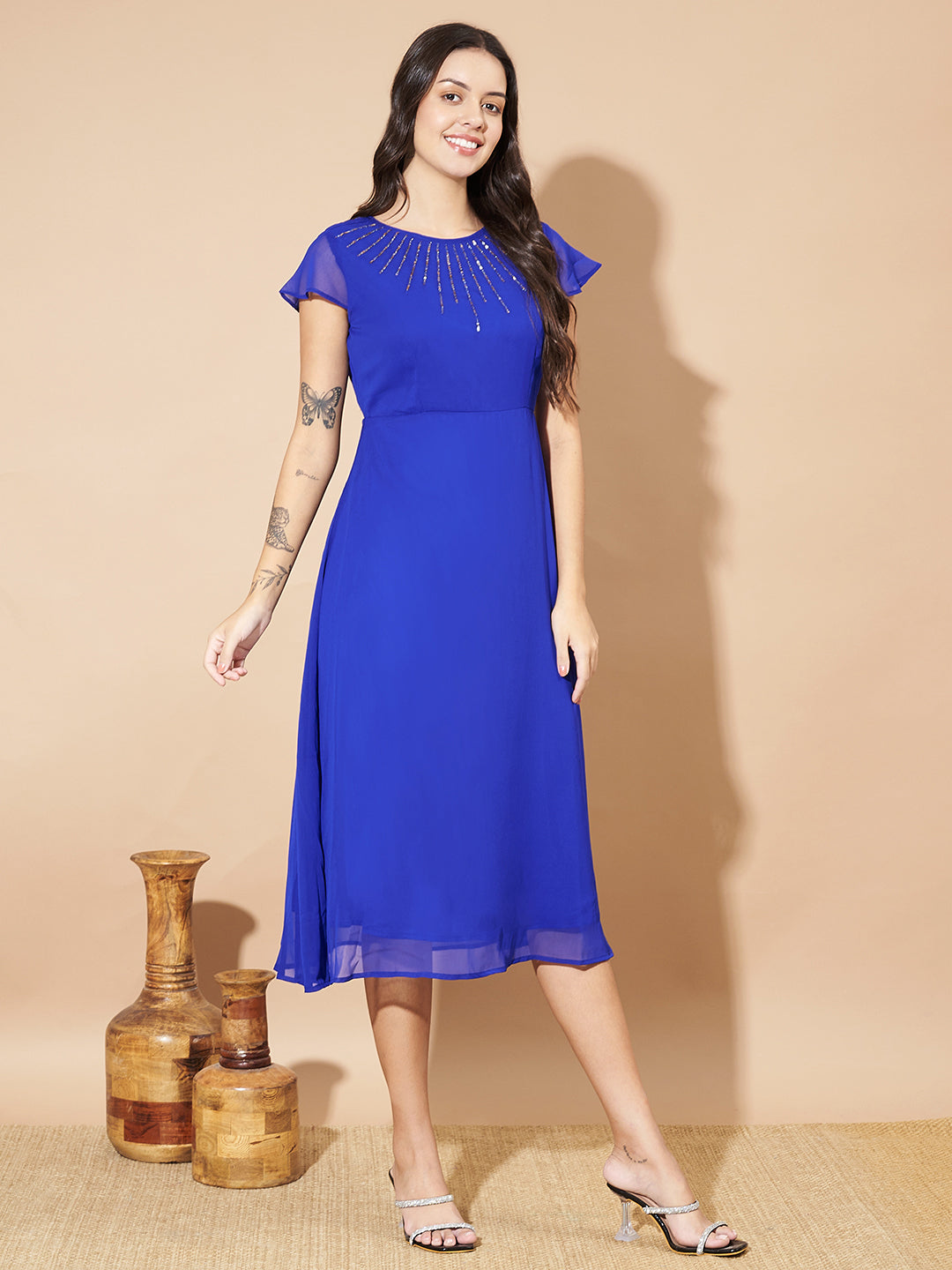 Women A-line Blue Dress