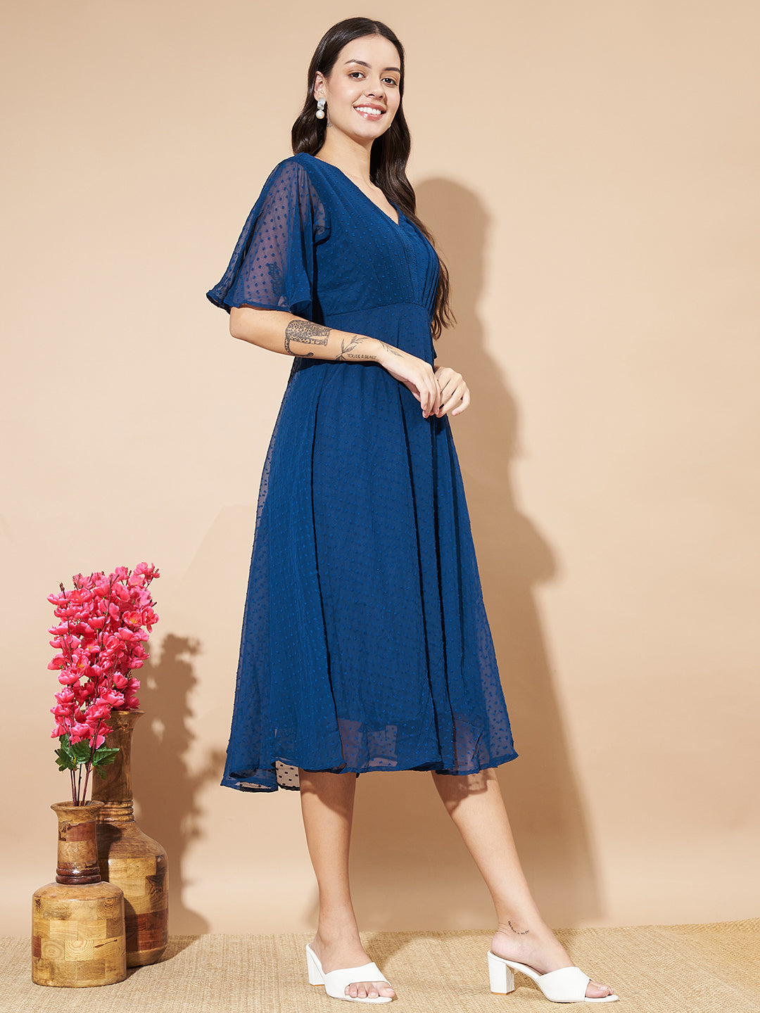 Women A-line Blue Dress