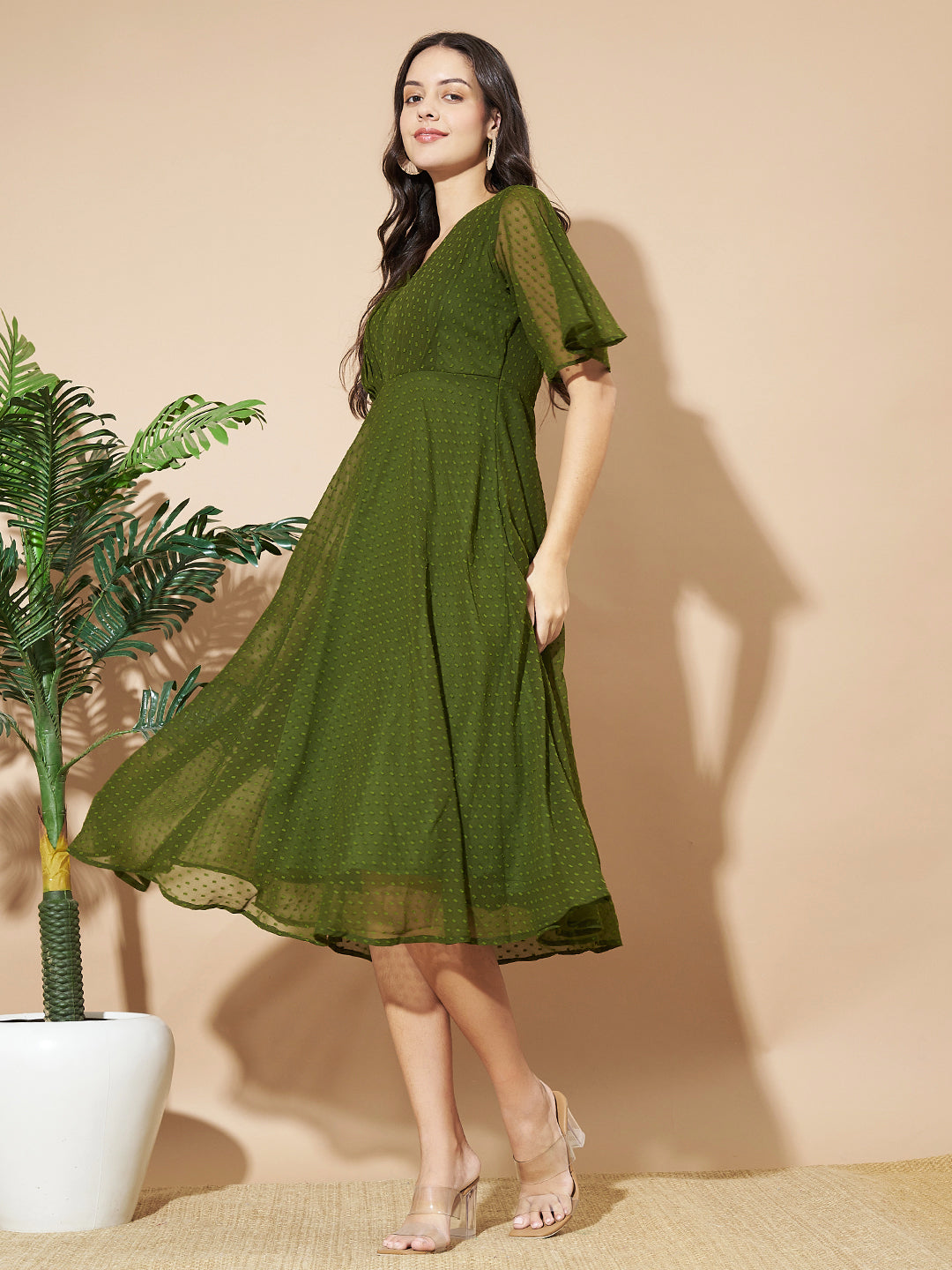 Women A-line Green Dress