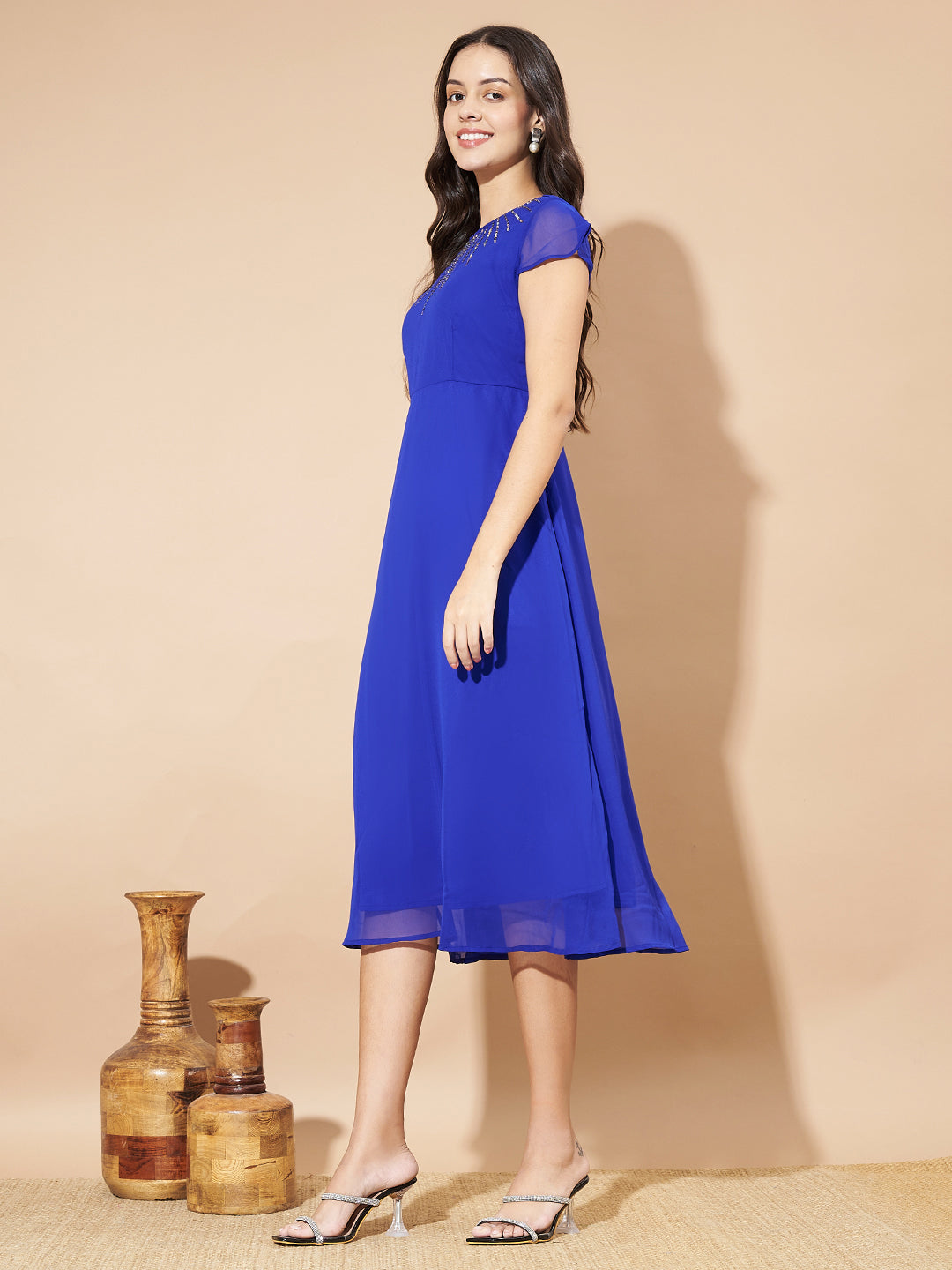 Women A-line Blue Dress